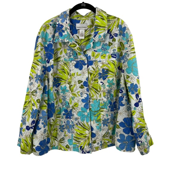 Draper's & Damon's Light Blazer Jacket Spring Floral Button Cotton Women's 3XL - Picture 1 of 9